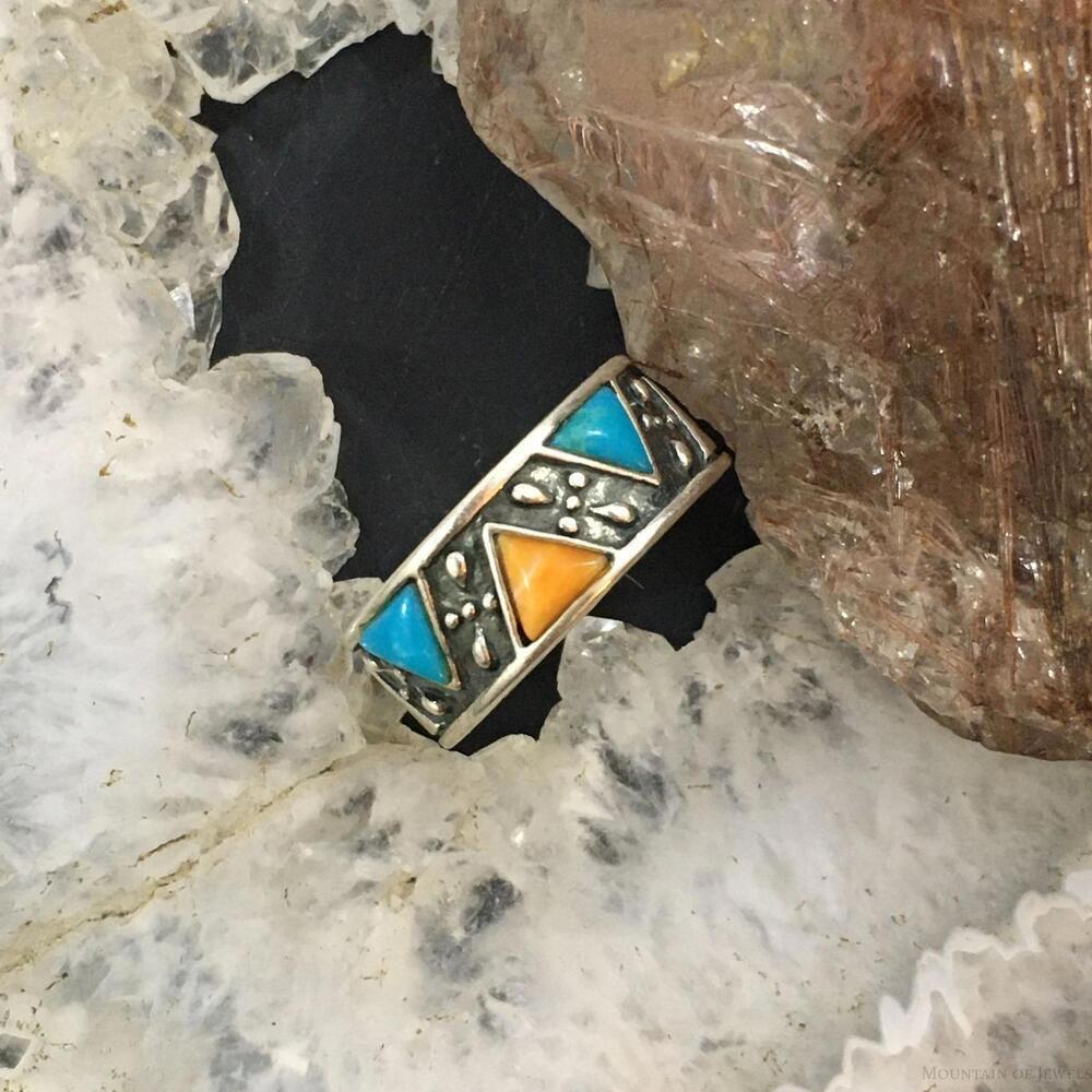 Carolyn Pollack Sterling Silver Turquoise & Spiny Oyster Band Ring For Women - Picture 2 of 10